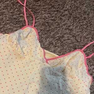 vintage Ralph pink and yellow polka dot tanktop babydoll dress nightgown medium